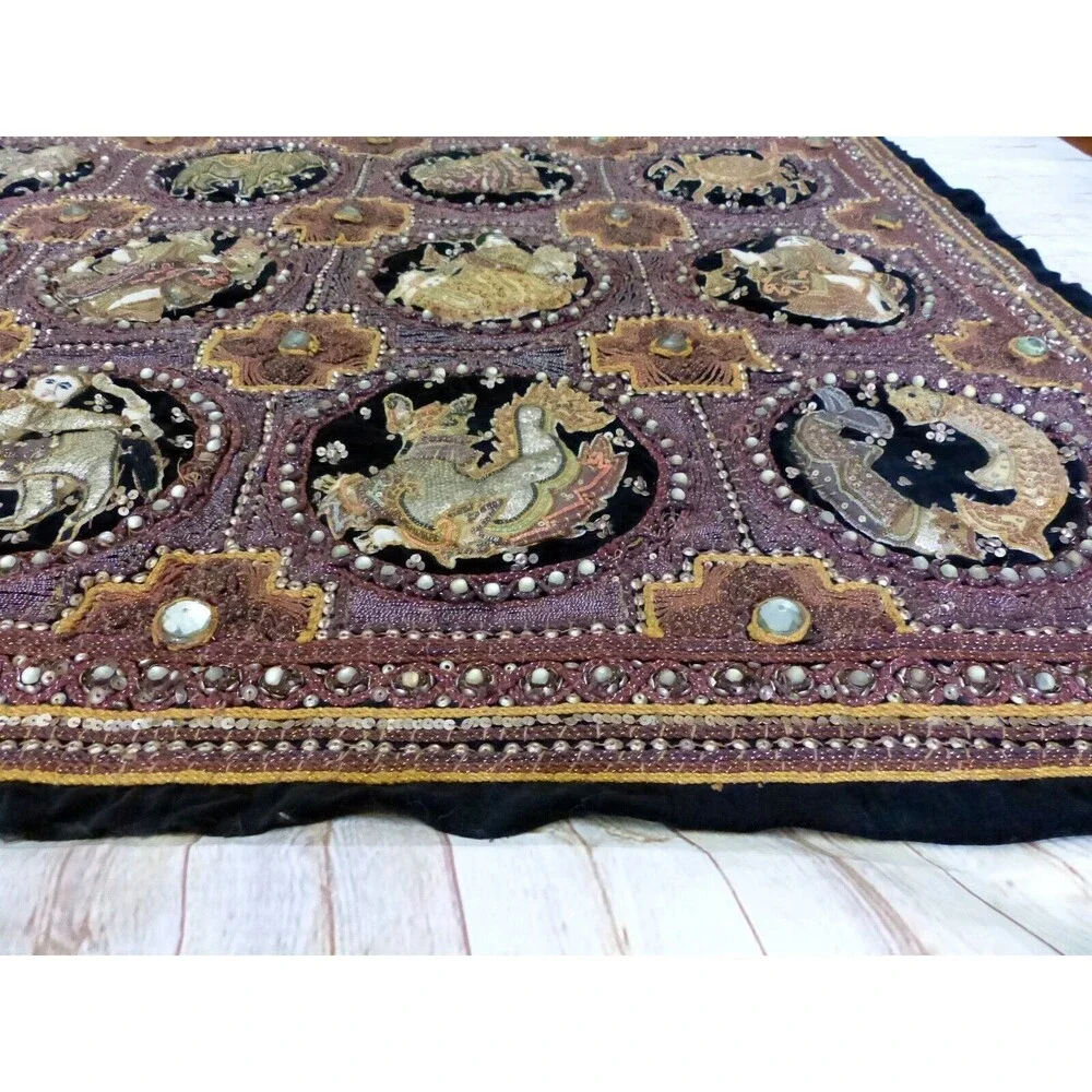 VTG THAI KALAGA Tapestry Astrological Zodiac Horoscope Hand Embroidered Beaded